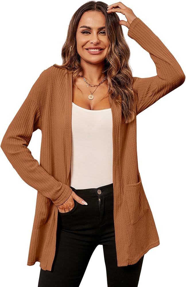 ZAFUL Women's Lightweight Cardigan with Pockets 2024 Open Front Sweaters Casual Long Sleeve Soft Knit Outwear