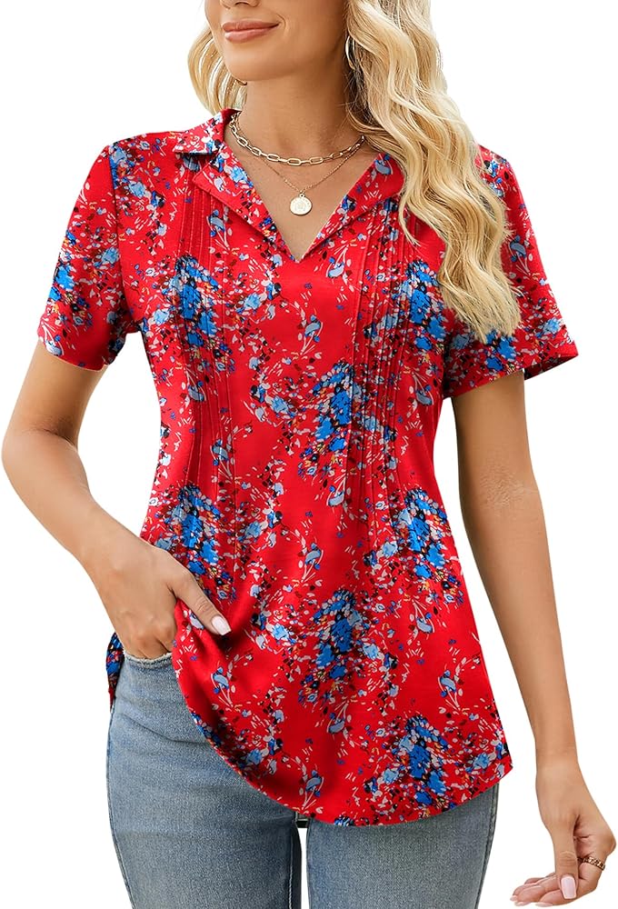 Kistore Womens Short Sleeve Polo T Shirts V Neck Summer Basic Tops Fashion 2024 Business Casual Work Blouse S-XXL