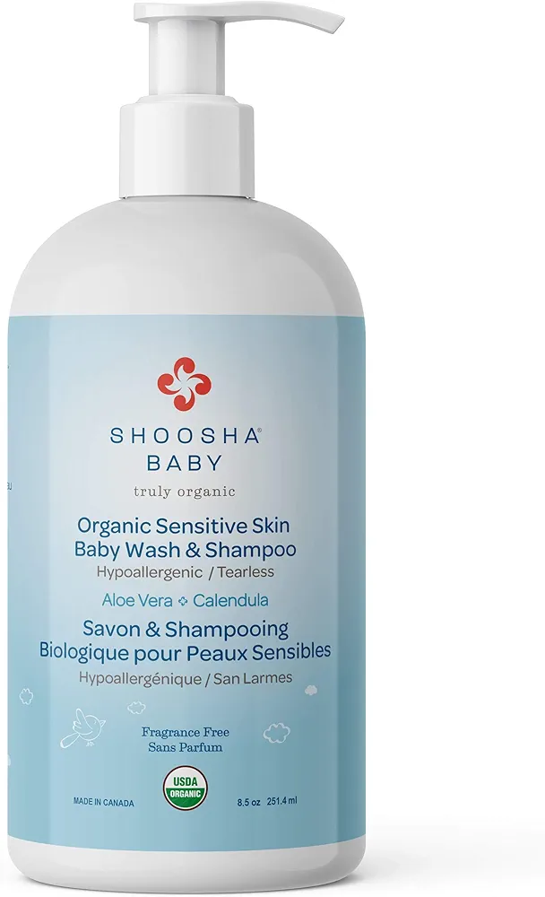 Shoosha USDA certified Organic Shampoo and Body Wash for babies and kids, Great for Sensitive Skin, All natural made from food grade ingredients, Fragrance and Tear Free, Hypoallergenic