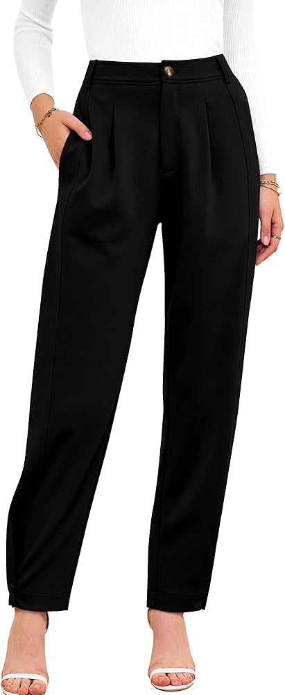 BTFBM Women's 2024 Casual Button Down Pants Elastic High Waist Business Work Trousers Long Straight Slacks with Pockets