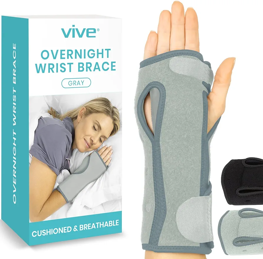 Vive Night Wrist Splint Brace - Left, Right Hand Sleep Support Wrap - Breathable & Lightweight Cushion Compression Arm Stabilizer for Carpal Tunnel, Men, Women, Kids, Tendonitis, Sports Pain