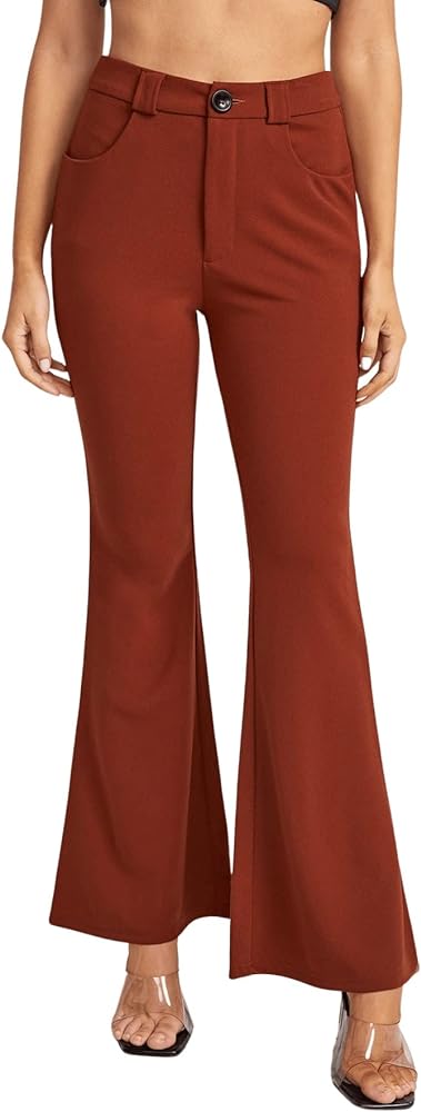 SweatyRocks Women's Casual High Waist Flare Leg Bell Bottom Pants Work Office Trousers