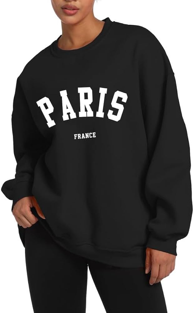 Tuislay Paris College Sweatshirt for Women Oversized Trendy Comfy Crewneck Sweatshirts Casual Graphic Pullover Tops Unisex