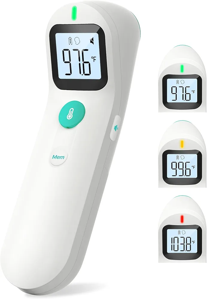 Thermometer for Adults and Kids, Forehead Thermometer with Comfortable Measuring Angle, Accurate Digital Thermometer with Fever Alarm, 35 Memory Recalls, LCD Display