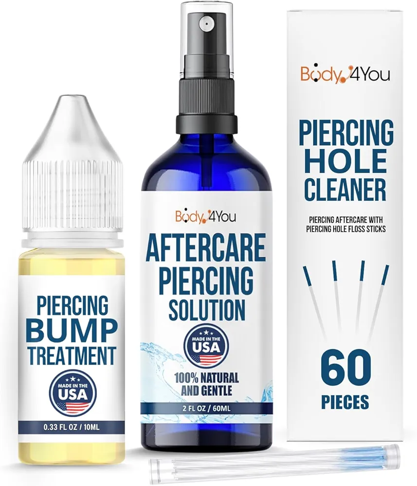 BodyJ4You Piercing Aftercare Spray Keloid Bump Removal Piercing Hole Cleaner - Earring Hole Cleaner Piercing Floss Ear Hole Cleaner - Natural Saline Wound Wash - Pierced Ears Nose Cleaning Kit