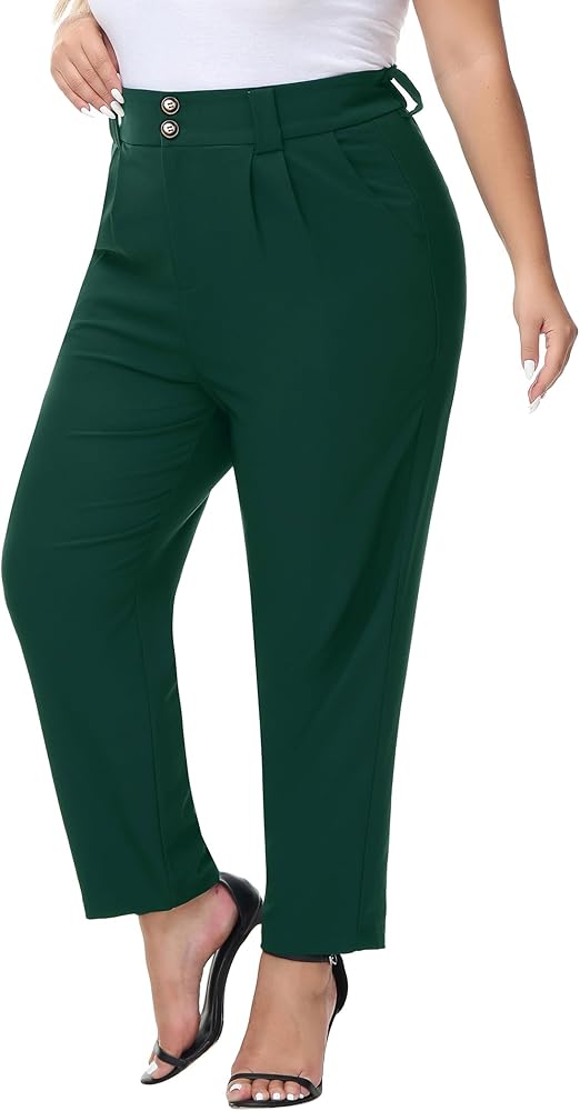 Hanna Nikole Women's Plus Size High Waisted Stretch Work Casual Pants Business Straight Trouser with Pocket