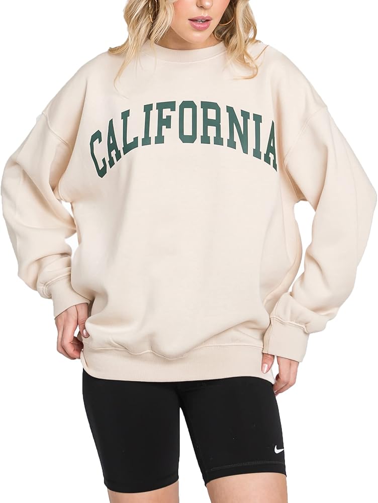 Urban Look Womens Loose Fit California and Los Angeles Fleece Sweatshirts