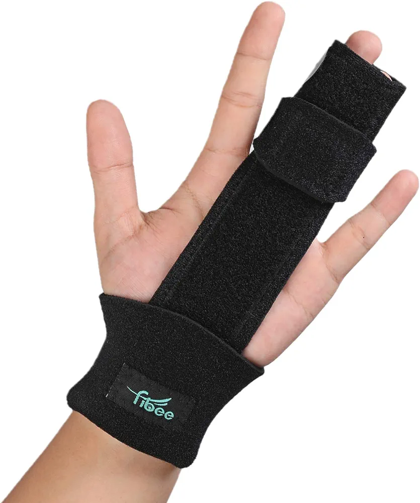 Trigger Finger Splint, Adjustable Two Finger Splint Full Hand and Wrist Brace Support, Metal Straightening Immobilizer Treatment for Sprains, Mallet Injury, Arthritis(S/M)