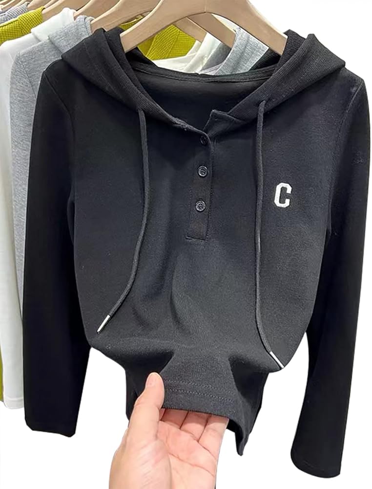 Women's Casual Shirts Skinny Long Sleeves Drawstring Fashion Hoodie and Sweatshirt Tops