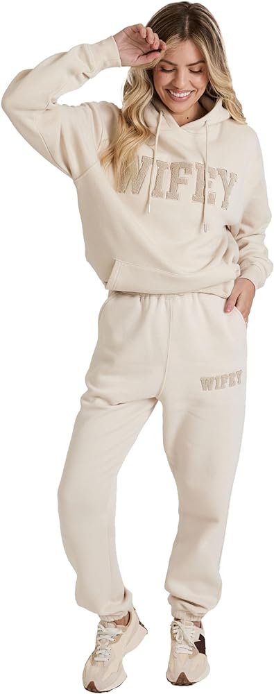 Wifey Teddy Hoodie, Oversized Pullover for Anniversary or Birthday Gift, Sweater for Honeymoon Flights, Champagne