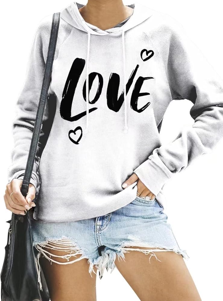 Syellowafter Women Casual Pullover Love Letter Printed Sweatshirt Lightweight Tops Blouse