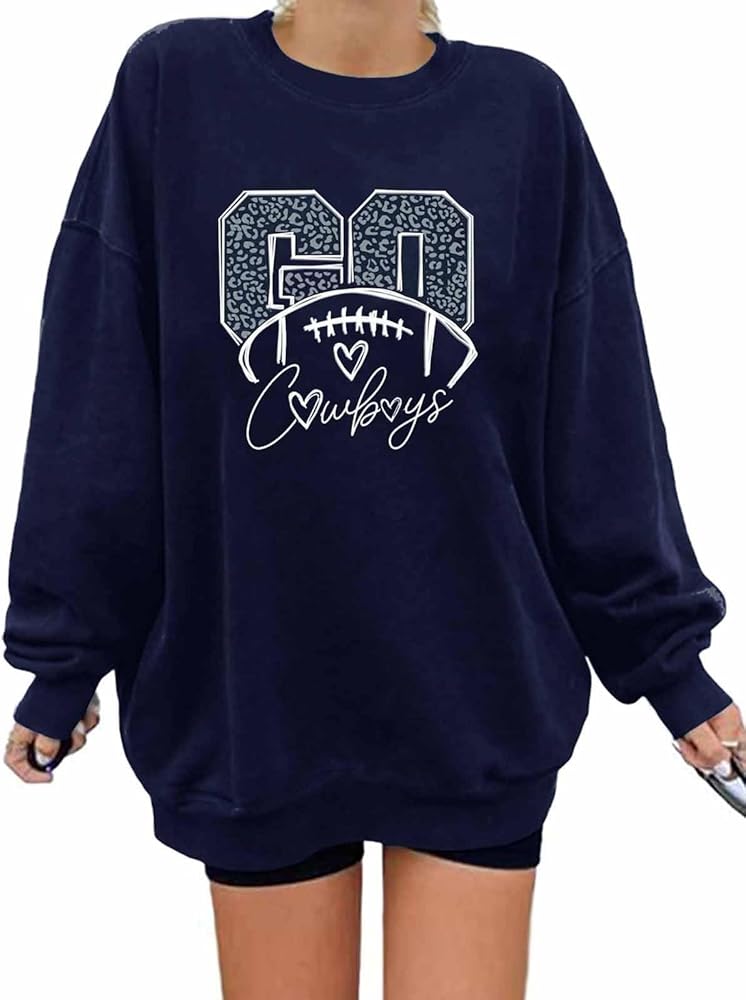 LUKYCILD Game Day Sweatshirt Football Shirt: Women Sunday Funday Football Season Long Sleeve Shirt Soccer Fans Pullover