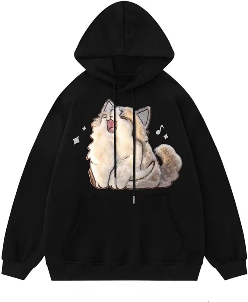 Womens 3d Hoodie Pullover Cat Embroidery Pattern Hooded Sweatshirt Sportswear