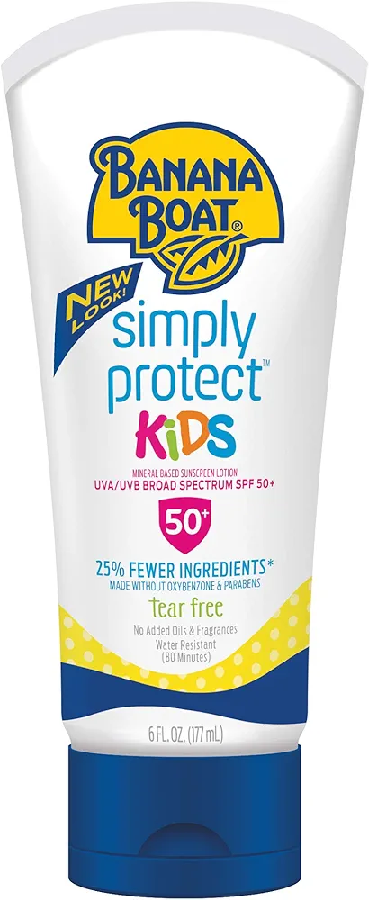 Banana Boat Simply Protect Mineral-Based Sunscreen Lotion for Kids, SPF 50+, Tear Free, 25% Fewer Ingredients, 6oz.