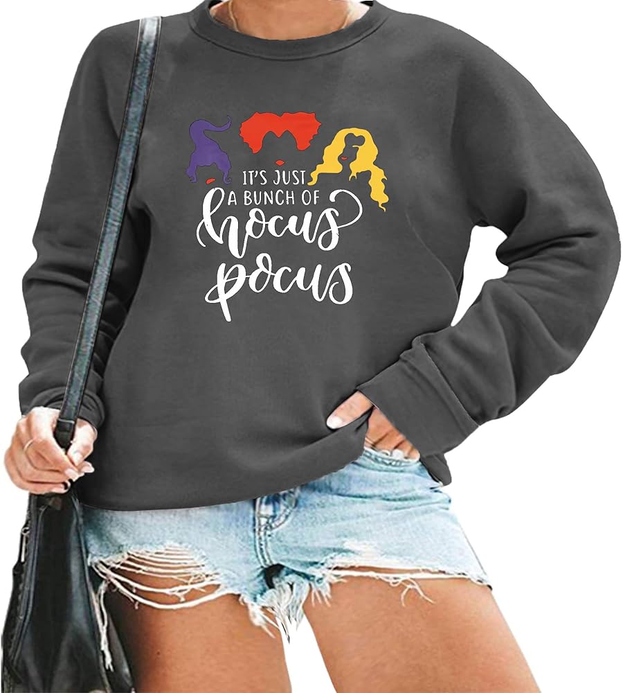 VILOVE Halloween Plus Size Sweatshirt Women It's Just a Bunch of Hocus Pocus Sweatshirt Sanderson Sisters Sweatshirt