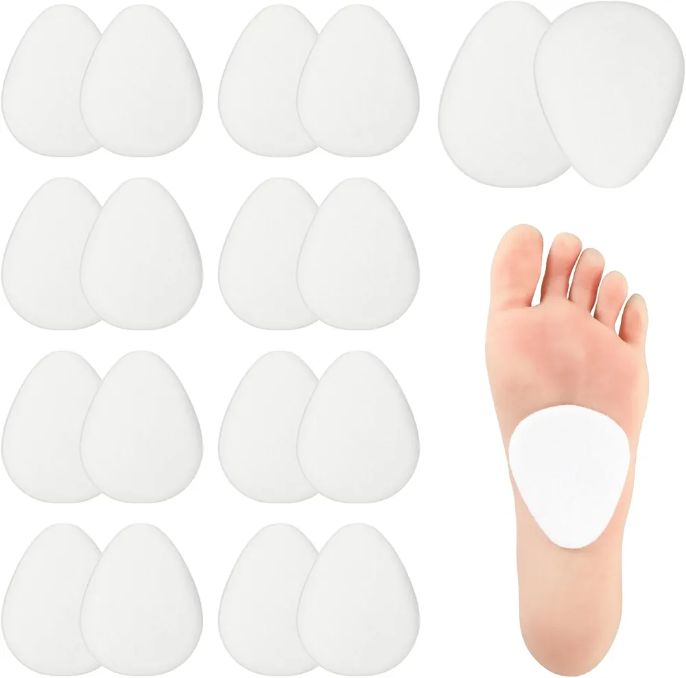 20 Pcs Metatarsal Felt Foot Pad(1/4"" Thick), Ball of Foot Cushions for Women and Men, Forefoot Support Adhesive Foam Foot Cushion Pad for Metatarsalgia Mortons Neuroma, White