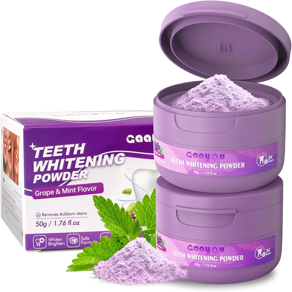 Purple Teeth Whitening, Teeth Whitening Powder Grape & Mint Flavor Tooth Powder Natural Teeth Whitener Color Corrector Toothpaste Powder for Tooth Stain Removal (Pack of 2)