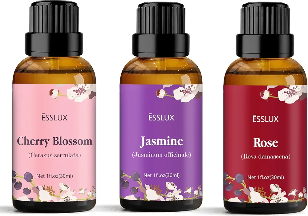 Cherry Blossom, Jasmine, Rose Essential Oil for Diffuser, Candle Soap Making Clean Fresh Scents, Aromatherapy Scented Massage, Perfume for Humidifier Home Fragrance