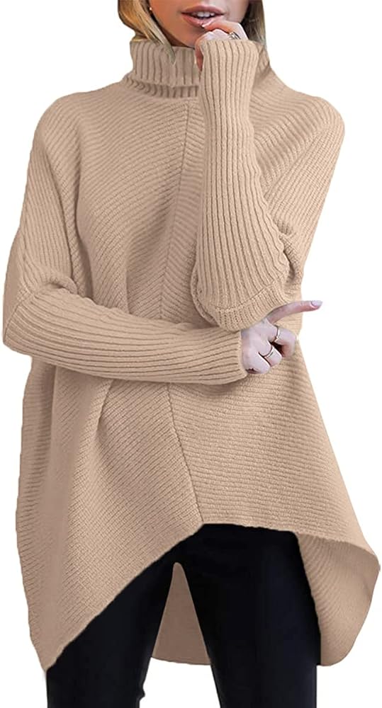 ANRABESS Womens Oversized Turtleneck Batwing Long Sleeve Casual Cozy Baggy Knit Pullover Tunic Sweater 2024 Fall Outfits