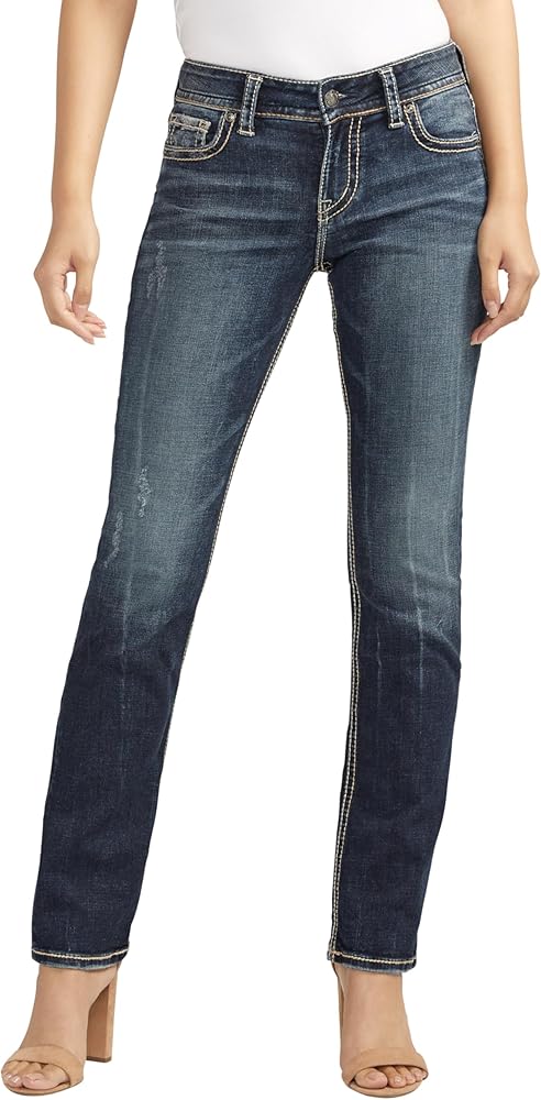 Silver Jeans Co. Women's Suki Mid Rise Curvy Fit Straight Leg Jeans