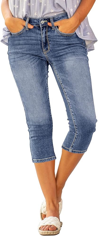 luvamia Womens Capri Jeans for Women High Waisted Skinny Ripped Jean Denim Pants