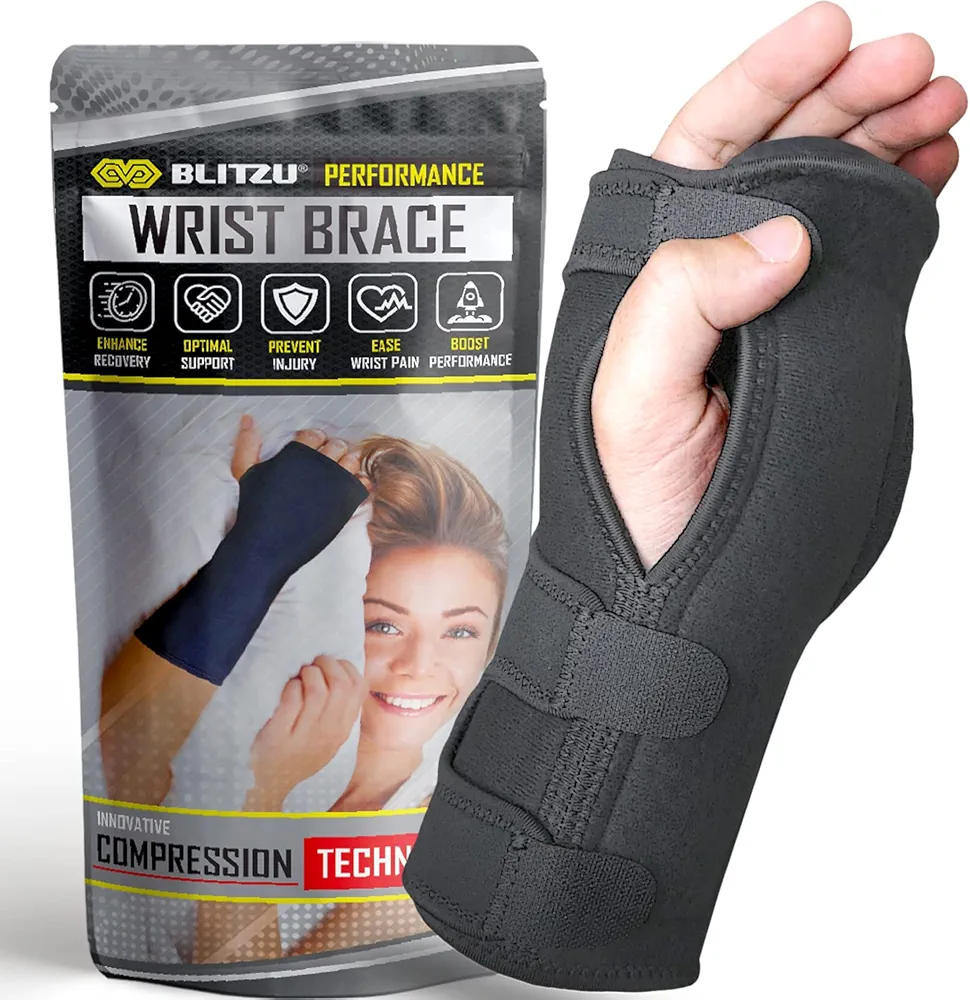 BLITZU Carpal Tunnel Wrist Brace Night Support Splint For Women Men. Pain Relief While Sleep. Fits Right & Left Hand For Arthritis Tendonitis. Cushioned Pads Treat Wrist Pain, Sprain, Sports Injury