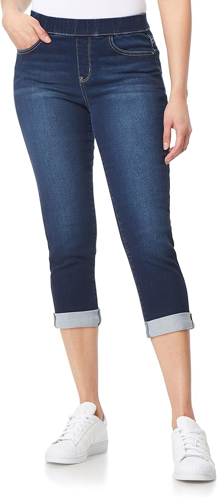 WallFlower Women's Pull on Denim Crop and Ankle High-Rise Insta Soft Juniors Jeans (Available in Plus Size)