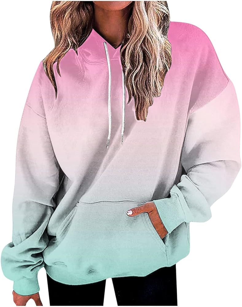 Womens Sweatshirts Fall 2023, Women's Fashion Loose Casual Daily Long Sleeve Gradient Patchwork Sweatshirts