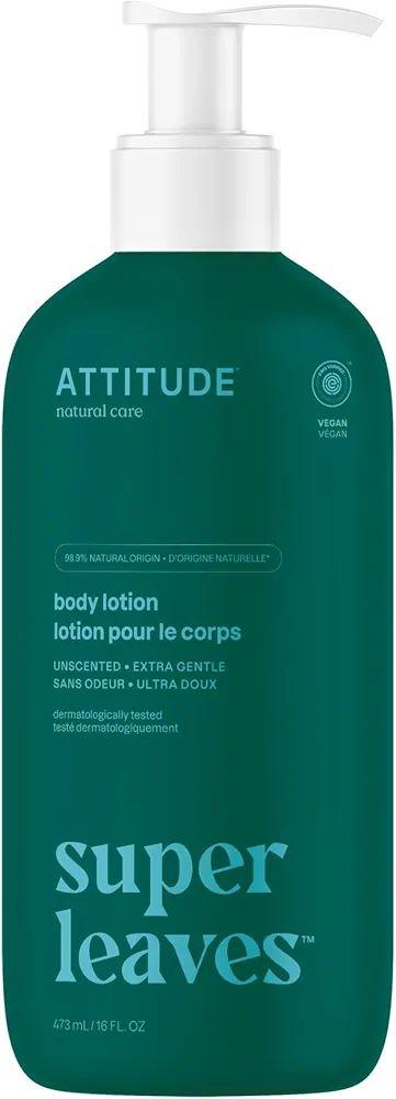 ATTITUDE Body Lotion, EWG Verified Moisturizer, Vegan Skin Care Products, Non-Greasy, Hydrating for Dry Skin, Cruelty Free, Extra Gentle, Unscented, 16 Fl Oz