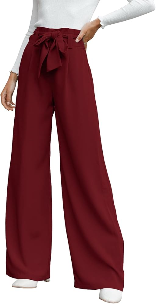 Ivay Womens High Waist Pants Business Casual Wide Leg Pants Drawstring Office Dressy Trousers