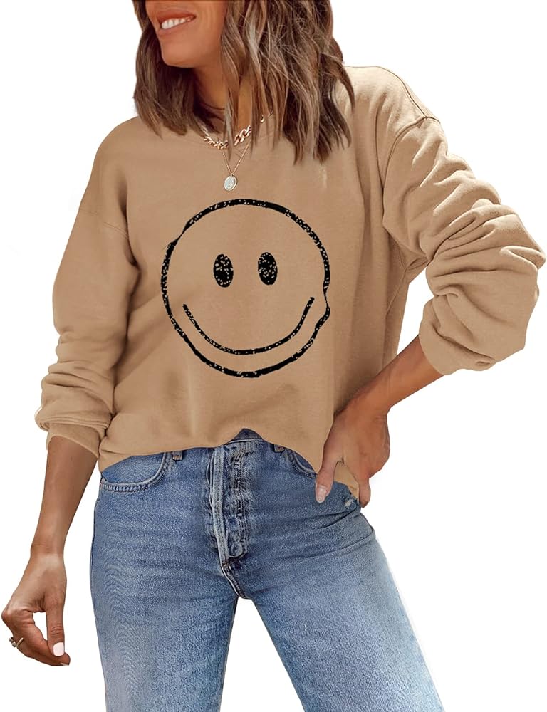 ReachMe Womens Smile Face Sweatshirt Cute Trendy Graphic Sweatshirts Casual Loose Long Sleeve Crewneck Pullover Tops