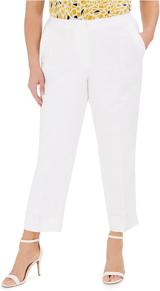 Kasper Women's Petite Elastic Back Linen Pant with Side Slits