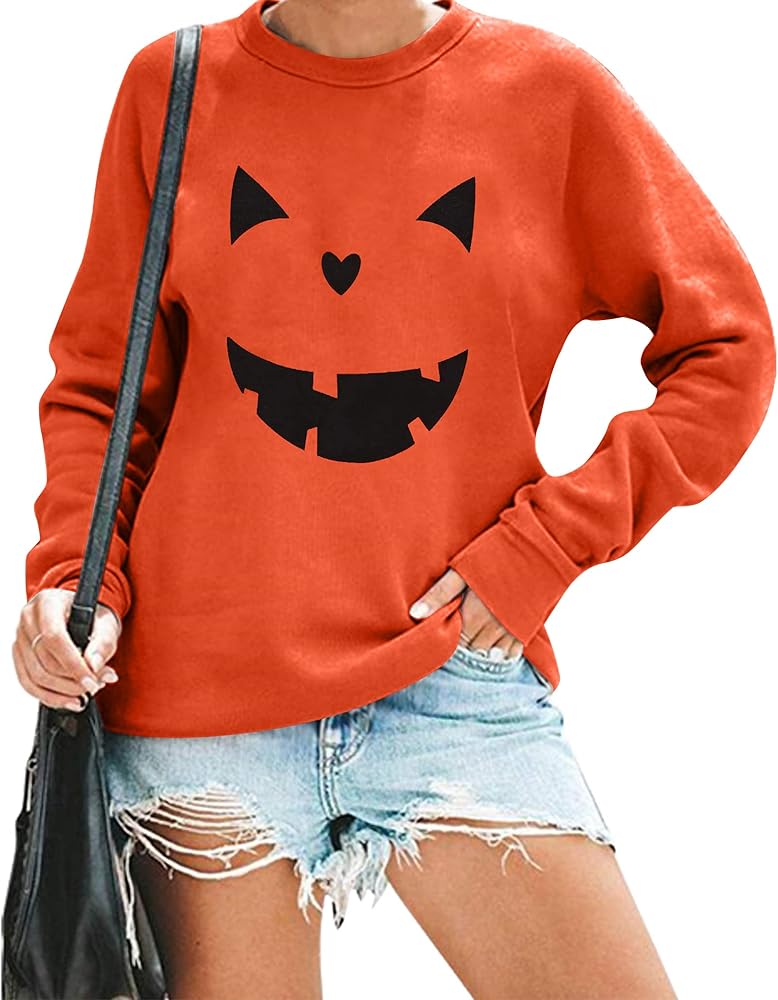 LOTUCY Halloween Pumpkin Face Sweatshirts Womens Jack O' Lantern Pumpkin Pullover Cute pumpkin Long Sleeve Shirt