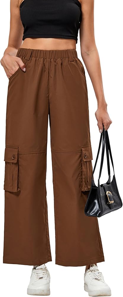 JASAMBAC Women Pants High Waisted Cargo Pants Wide Leg Casual Pants Baggy Stretchy Pants Straight Work Trousers with Pockets