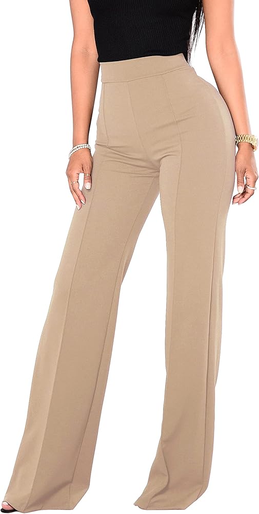 FANCYINN Womens Casual Bootcut Ease Into Pants Stretchy Bell Bottom Flare Palazzo with Tummy Control Trousers