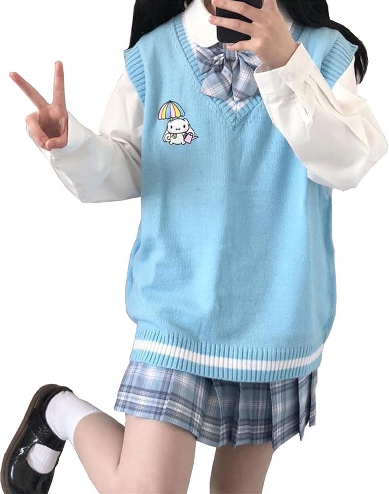 My Melody Sweater Vest Women V Neck Knit Sweaters Girls School Uniform Anime Sleeveless Pullover Tank Tops