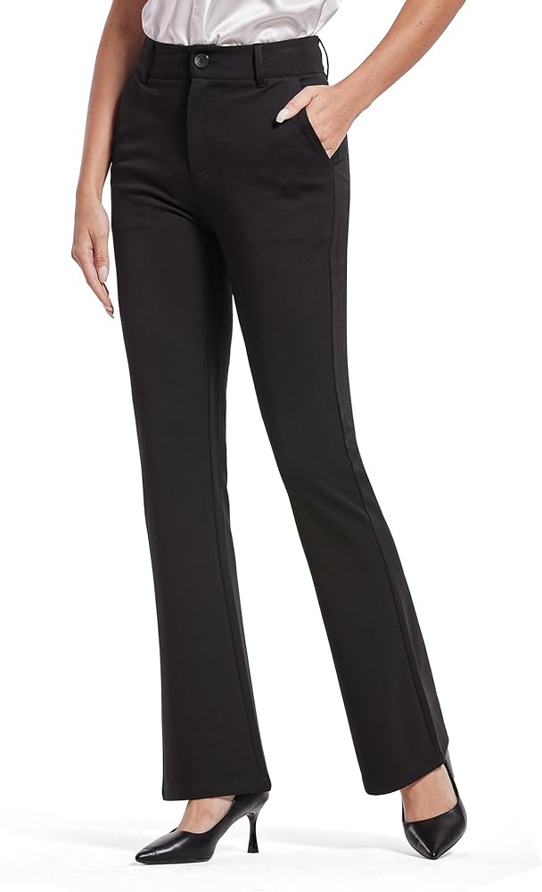 Bamans Women's Dress Pants Business Casual Work Pants Bootcut High Waisted Black Trousers Casual Office Ladies Slacks