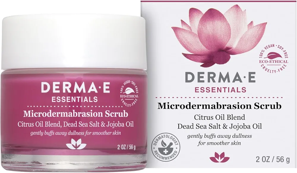 DERMA E Microdermabrasion Scrub with Dead Sea Salt & Citrus Essential Oils – Facial Exfoliating Scrub Smooths, Revitalizes and Renews – Ideal for Scars and Wrinkles, 2oz