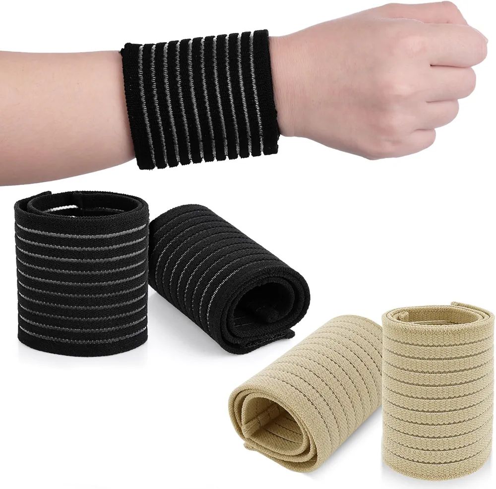 Sibba Wrist Brace Wraps 4 PCS Carpal Tunnel Support Straps Compression Sleeve Weightlifting Work Wristbands Gym Wrap Band Forearm Sweatband Tennis Sprained Sports Bowling Golf Right Hand Strap