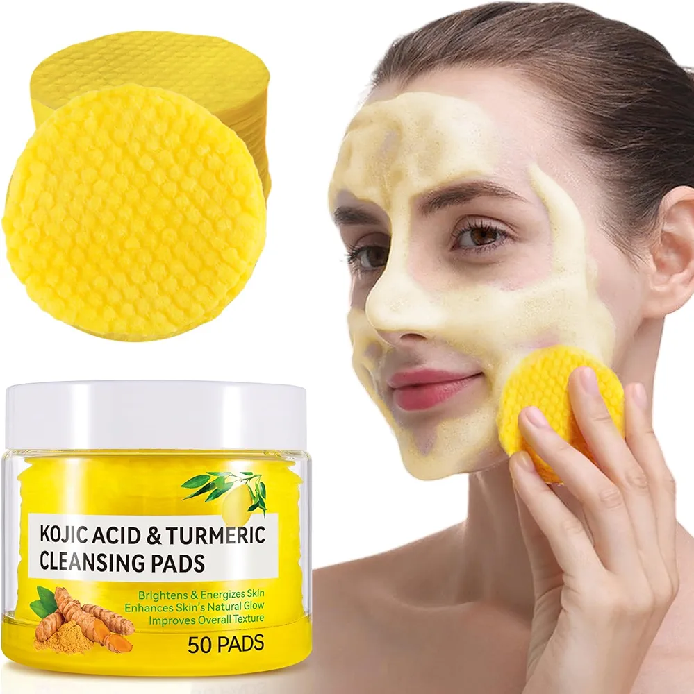 SHIFAKOU Kojic Acid Turmeric Cleansing Pads, Turmeric Cleansing Exfoliating Pads for Dark Spots, Turmeric Cleansing Pads For Face, Balance Skin Oil And Water 50PCS