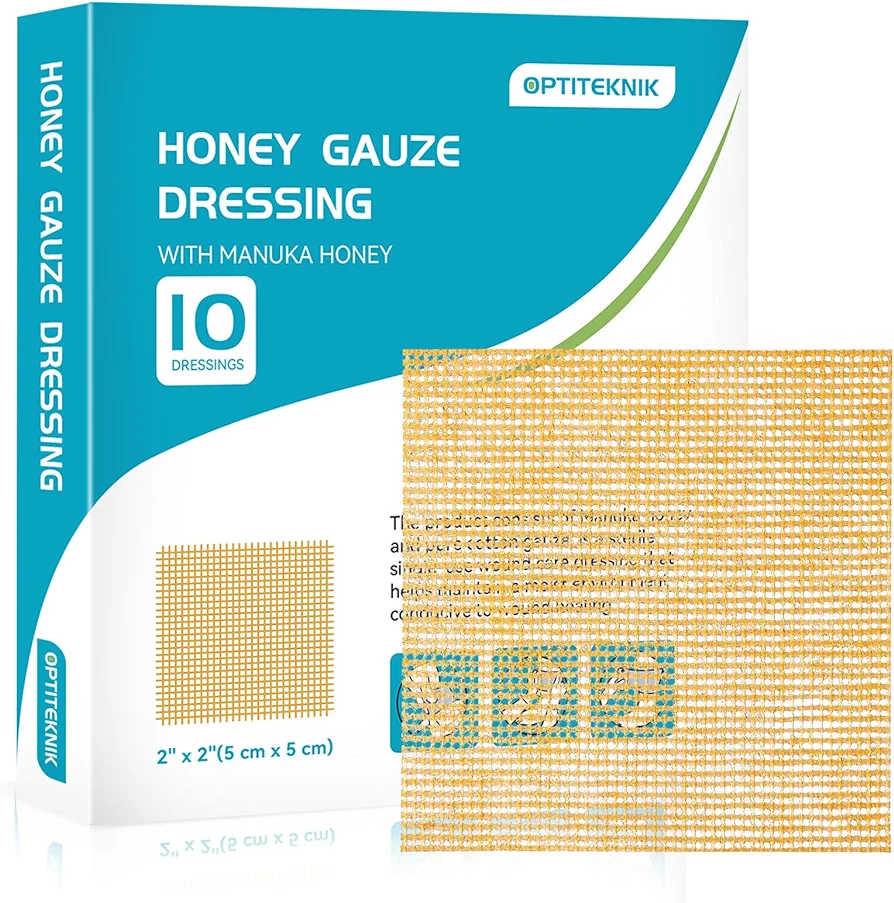 Manuka Honey Gauze Dressing 2"x2" Pack of 10, Manuka Honey Wound Care Bandage for Cuts, Scalds and Burns, Wound Dressing Products