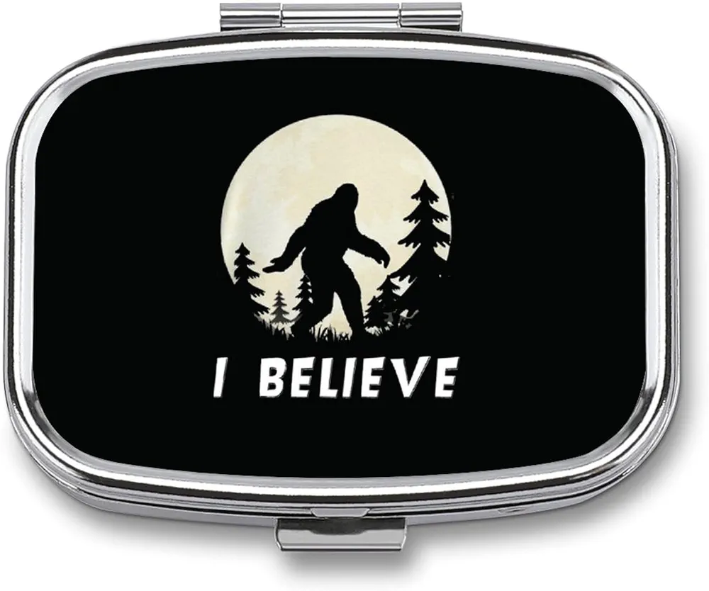 I Believe Sasquatch Bigfoot Travel Pill Case 2 Compartments Small Pill Organizer Portable Pill Box Containers for Purse Pocket