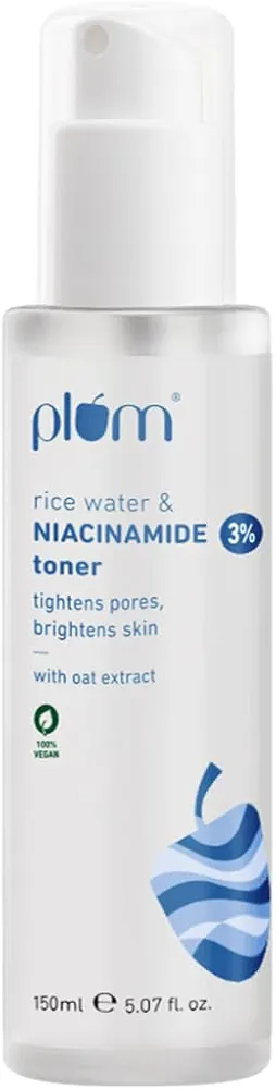 Plum 3% Niacinamide Toner with Rice Water Vitamin B3 with Japanese Fermented Rice Water Battles Blemishes & Acne for Clear Blemish-Free Hydrated Skin, 5 Oz