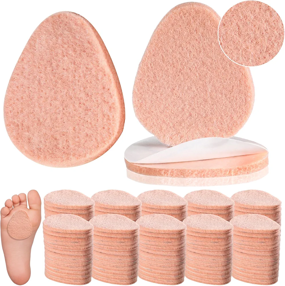 Jiuguva 60 Pack Metatarsal Foot Pads 0.25 Inch Thick Ball of Foot Cushions Adhesive Metatarsal Pads Soft Metatarsal Felt Pads for Women and Men Forefoot Support Pain Relief (Nude)