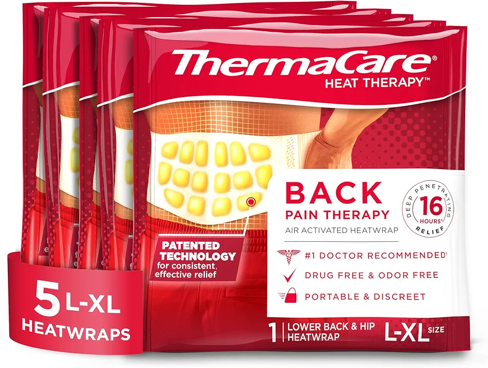 ThermaCare Advanced Back & Hip Therapy Adhesive HeatWraps, Disposable Heat Therapy Patches, Heat Pads for Instant Muscle & Herniated Disc Pain Relief, L/XL, 5 Count