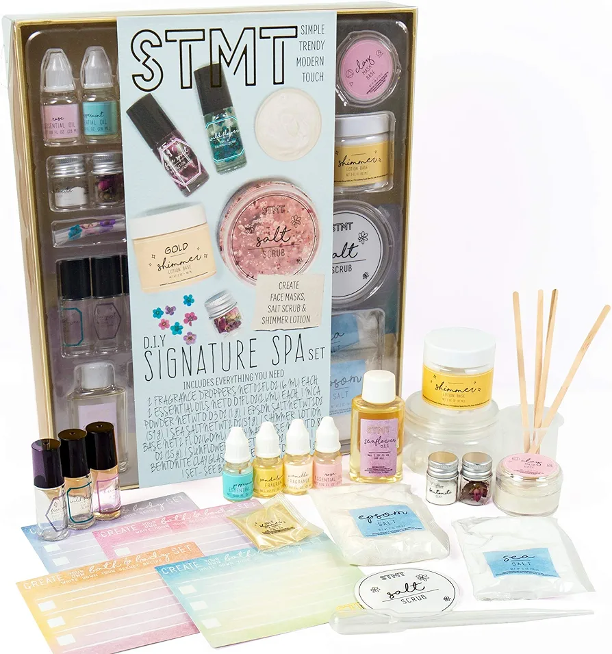 STMT DIY Signature Spa Set by Horizon Group USA, Mix & Make Your Own Spa Supplies with Salt Scrubs, Fragrances & Shimmer Lotions. Multicolored