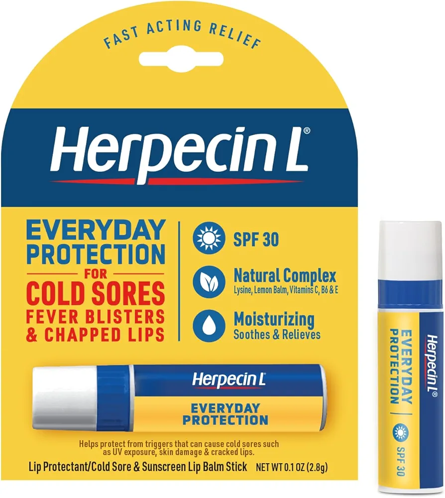 Herpecin L Lip Balm Stick 30 SPF 0.1 Ounce Tube Cold Sore Sun & Fever Blisters and Chapped Lips Relief Lip Balm with SPF30 and Lysine