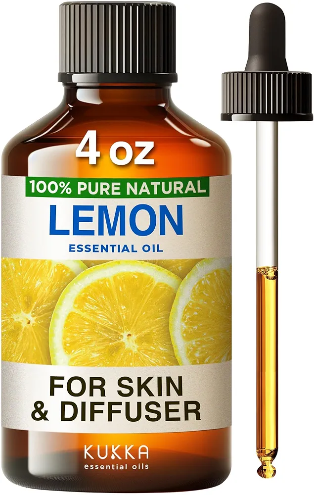 Kukka Lemon Essential Oil - Huge 4 Fl Oz - 100% Pure Natural Lemon Oil for Skin, Cleaning, Diffuser & DIY - Natural Lemon Essence Oil for Aromatherapy, Soap Making & More