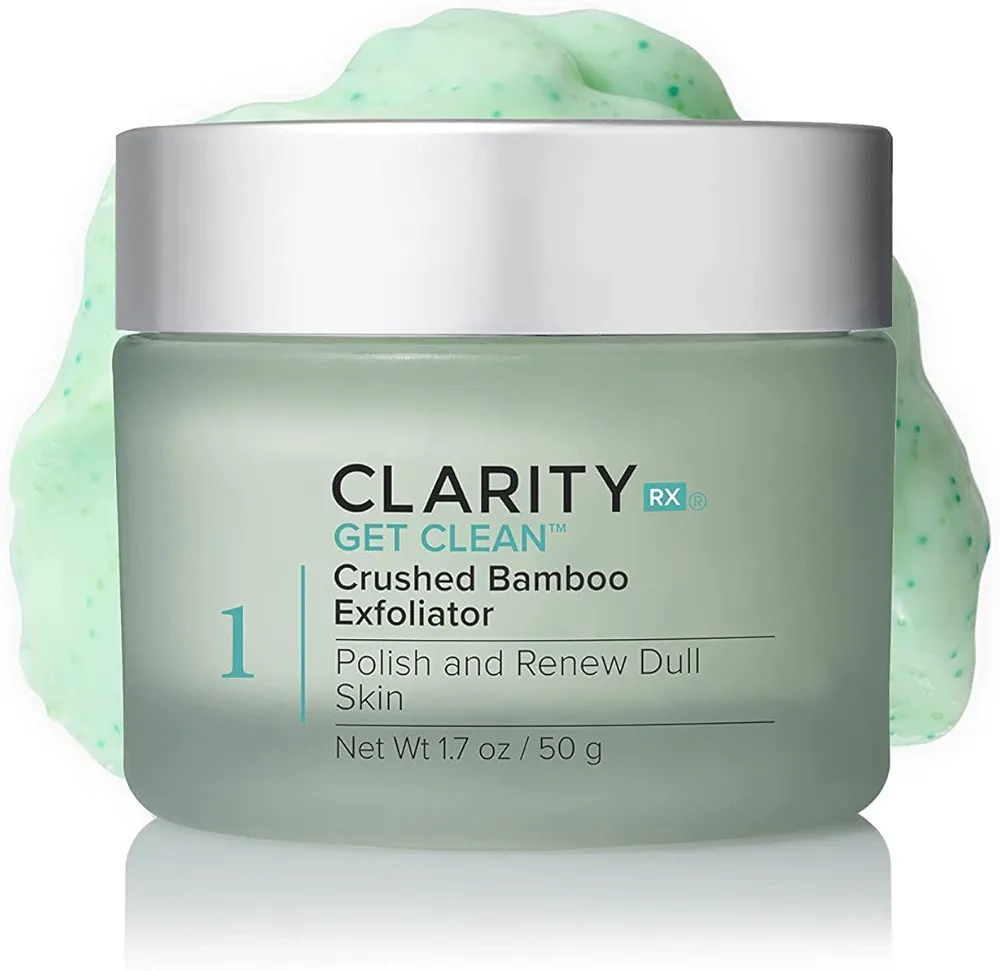 ClarityRx Get Clean Crushed Bamboo Facial Exfoliator, Plant Based Exfoliating Face Scrub for All Skin Types, Paraben Free, Natural Skin Care (1.7 oz)