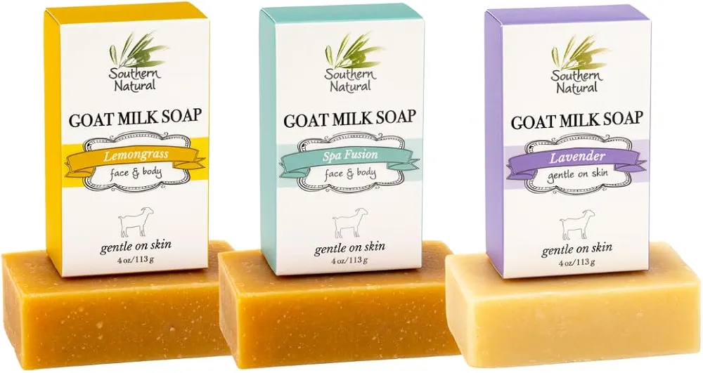 Goat Milk Soap Bar (Variety 3 Pack) Lavender, Lemongrass, Spa Fusion - For Dry Sensitive Skin. Natural Handmade Soap For Face and Body.(Each Bar 4-4.5 oz)